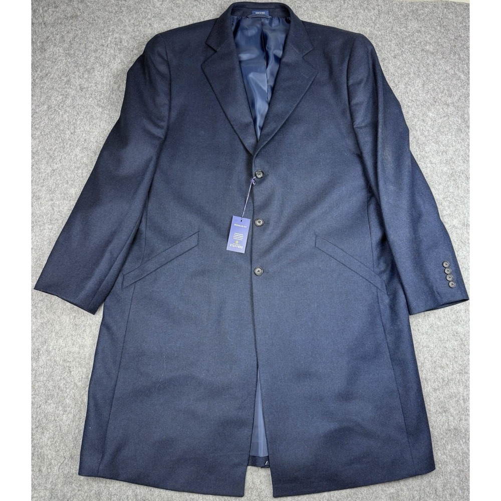 Stafford NWT Topcoat Overcoat Mens XL 100% Wool Dress Coat Navy Lined $260 MSRP
